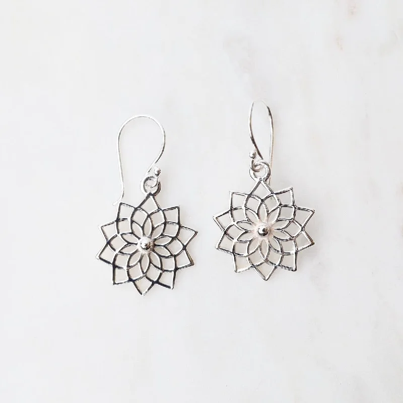 Sterling Silver Cut Out Lotus Bloom Earrings