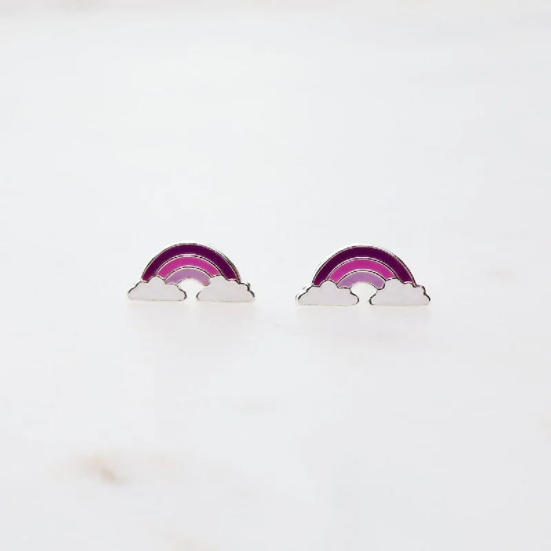 Enamel Rainbow in Clouds Post Earrings - Purple, Pink, & Lavender