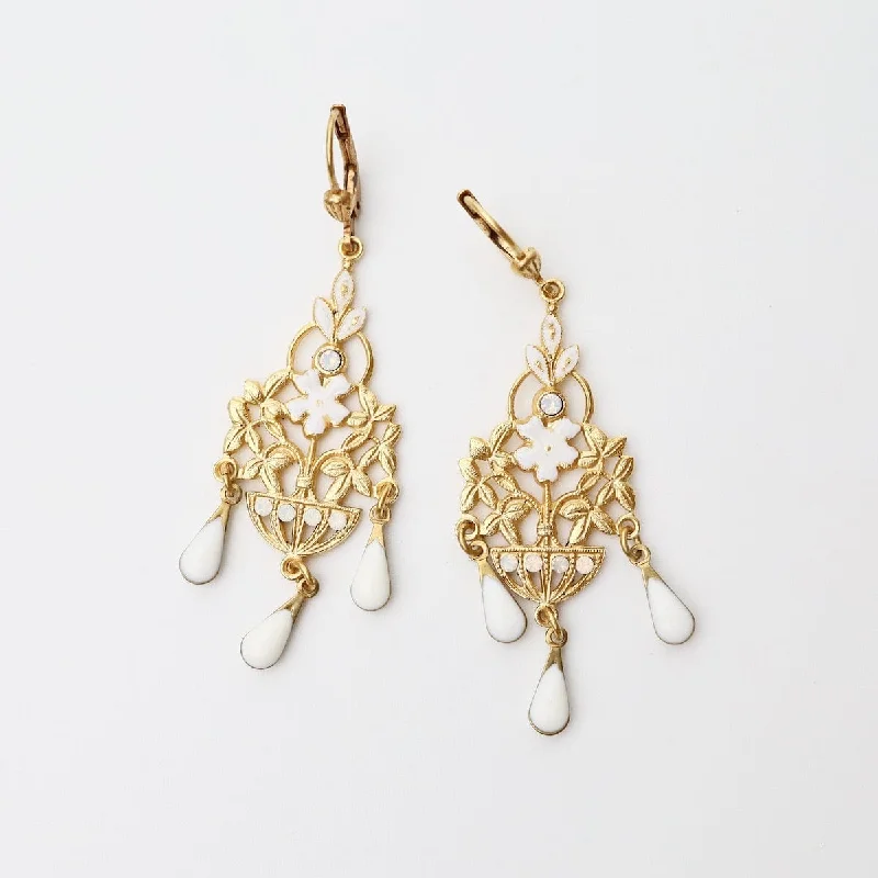 White Enamel Chandelier Earrings