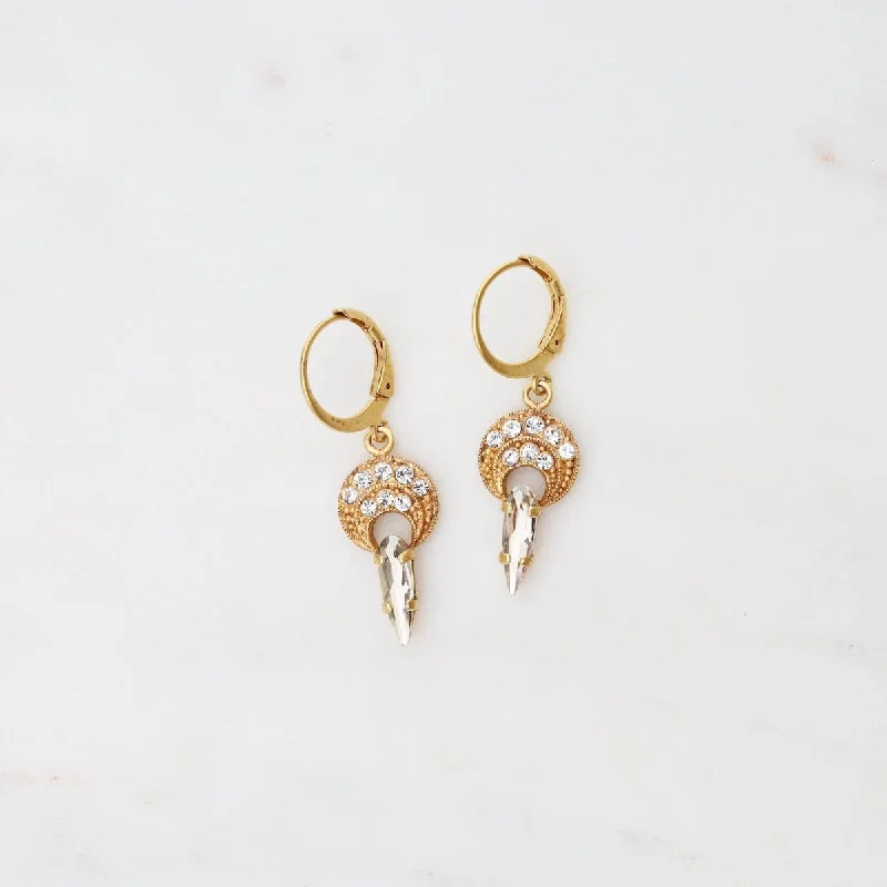 Round Earrings with Clear Crystal - Gold Plate