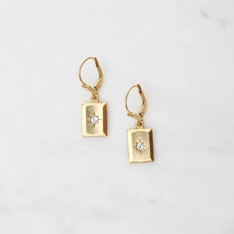 Rectangular Earrings with Center Star - Gold Plate