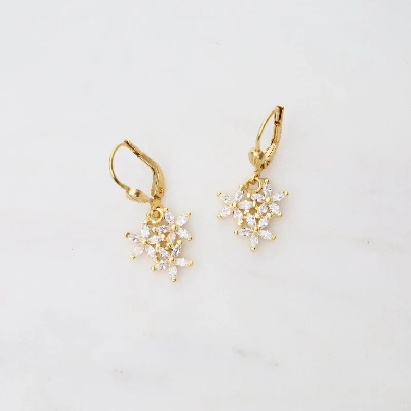 Rhinestone Flower Earrings - Gold Plate