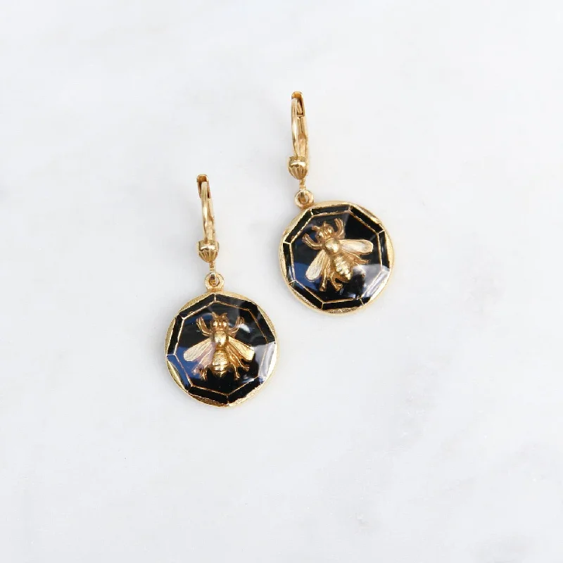 Enamel Bee Earring - Black