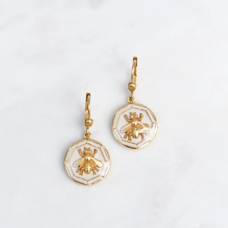 Enamel Bee Earring - White