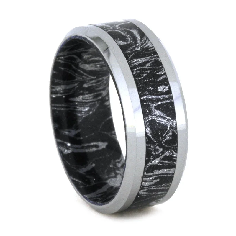 Black and White Mokume Gane 8mm Comfort-Fit Tungsten Band, Size 8