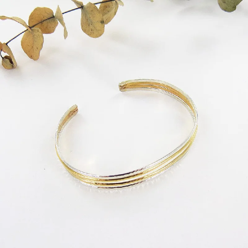 4 Line Mixed Metal Cuff Bracelet