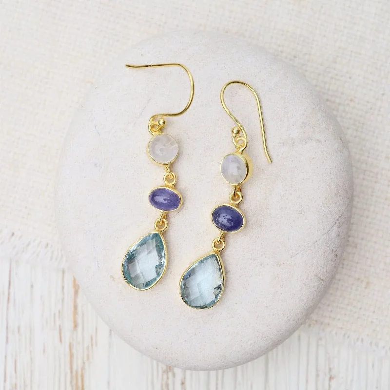 Blue Topaz, Tanzanite & Moonstone Earrings