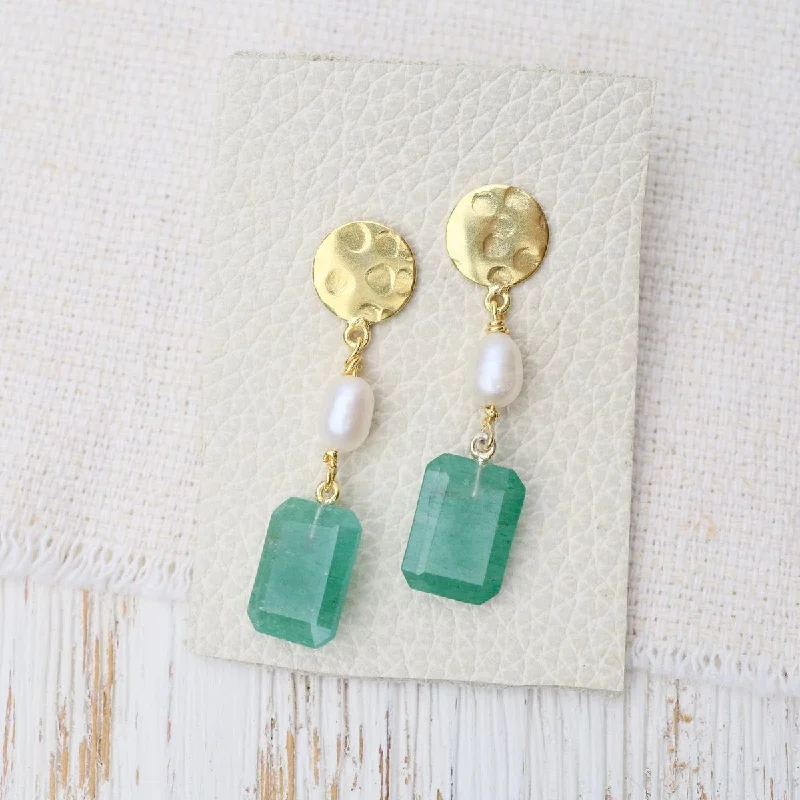 Coin Post and Pearl & Green Aventurine Earrings