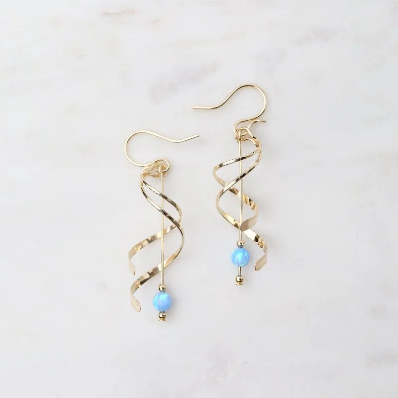 Double Spiral with Hanging Blue Opal Ball Earrings