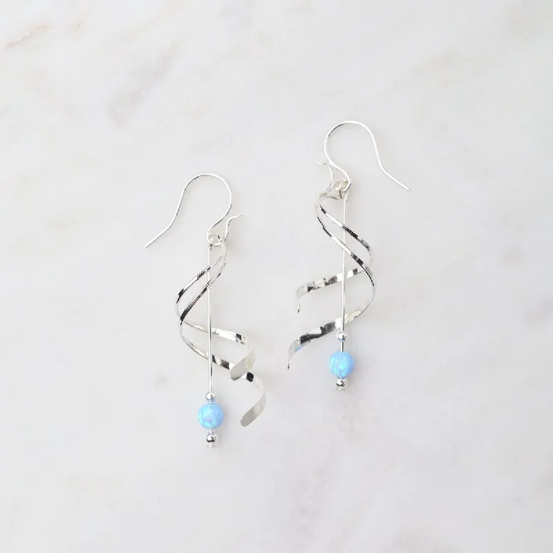 Double Spiral with Hanging Blue Opal Ball Earrings