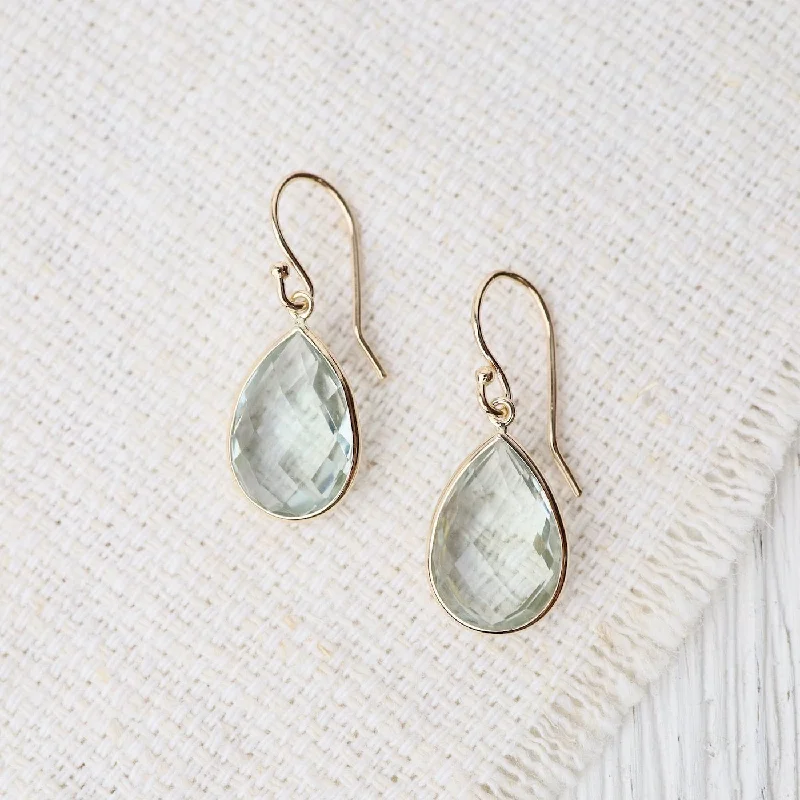 14k Pear Shaped Green Amethyst Earrings