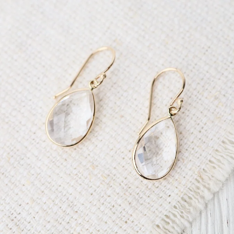 14k Pear Shaped White Quartz Earrings