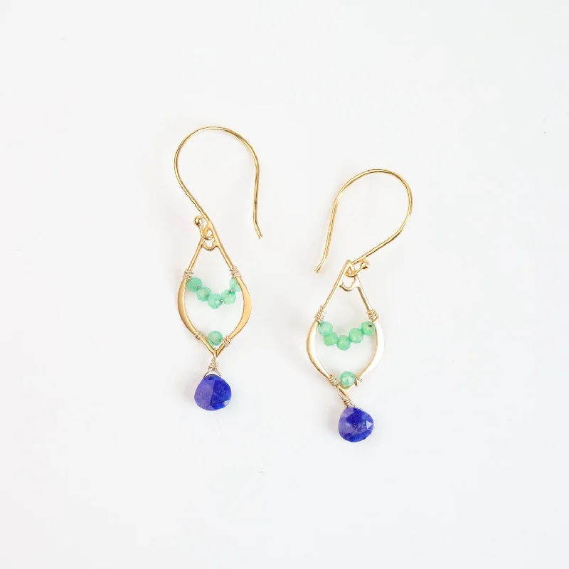 Small Teardrop with Chrysoprase & Lapis Earring