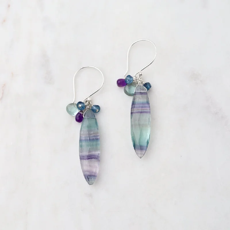 Silver Fluorite Marquise Earrings