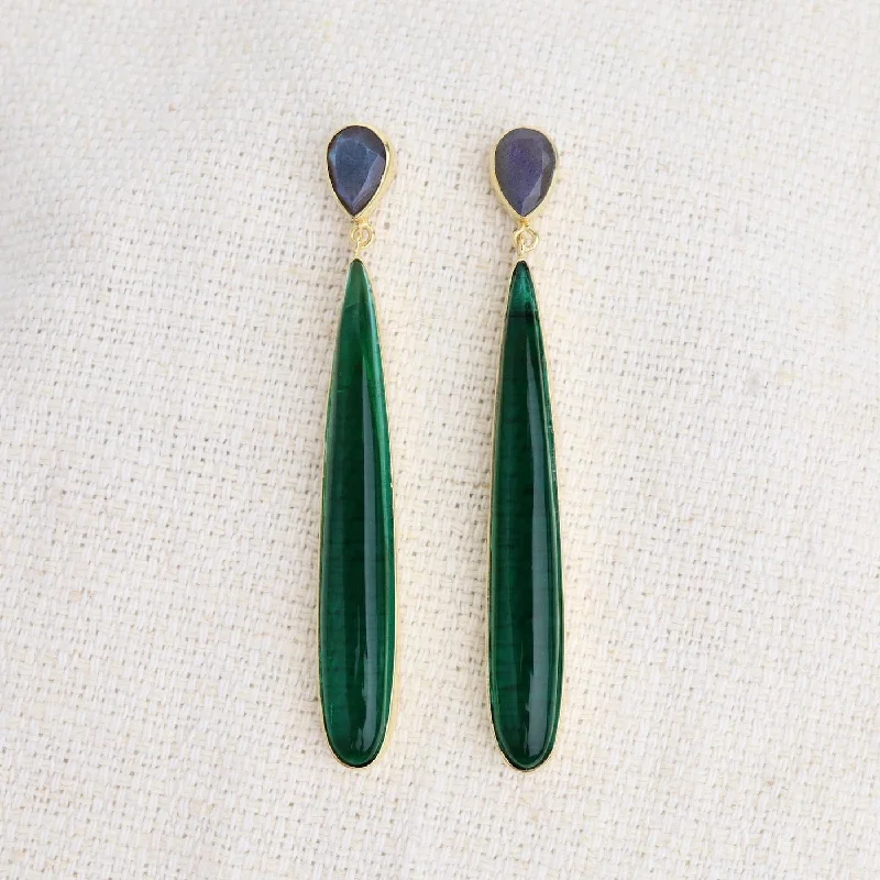 Labradorite & Long Teardrop Tourmaline Earring