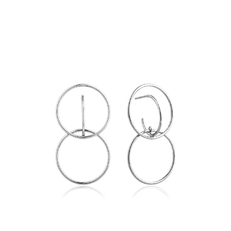 Silver Double Circle Front Earrings