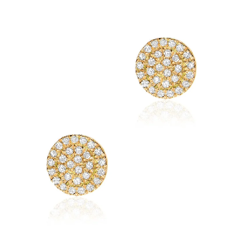 14k Yellow Gold 6.5mm Diamond Pave Post Earrings