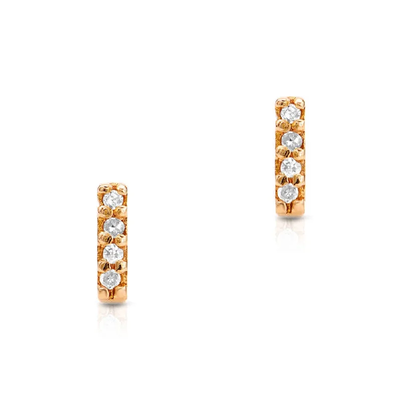 14k Yellow Gold Small Diamond Pave Bar Post Earrings