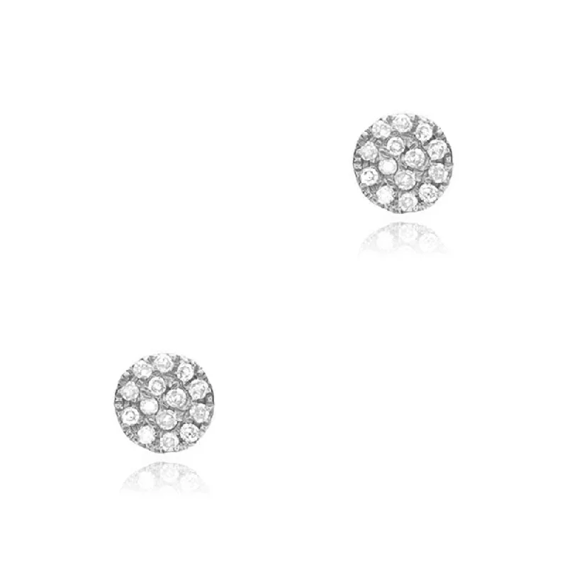 14k White Gold 4.5mm Disc with Pave Diamonds Post Earrings