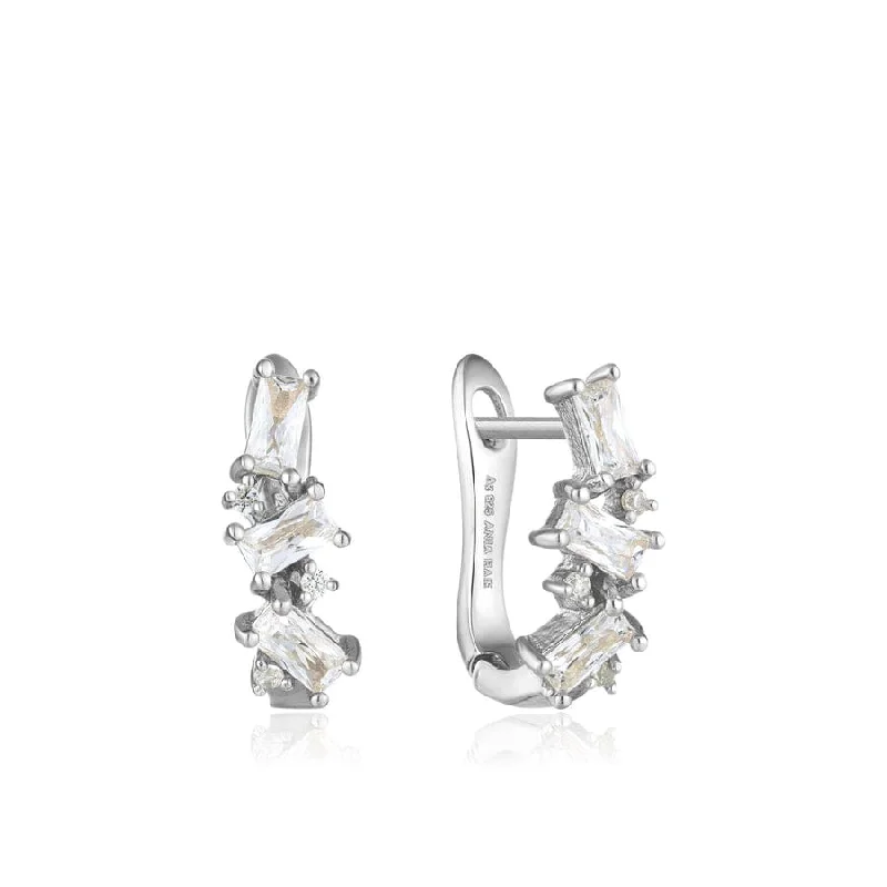 Silver Cluster Huggie Earrings