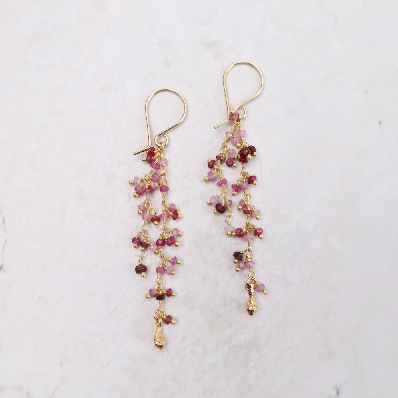 Double Strand Dangle Pod Earring - Ruby