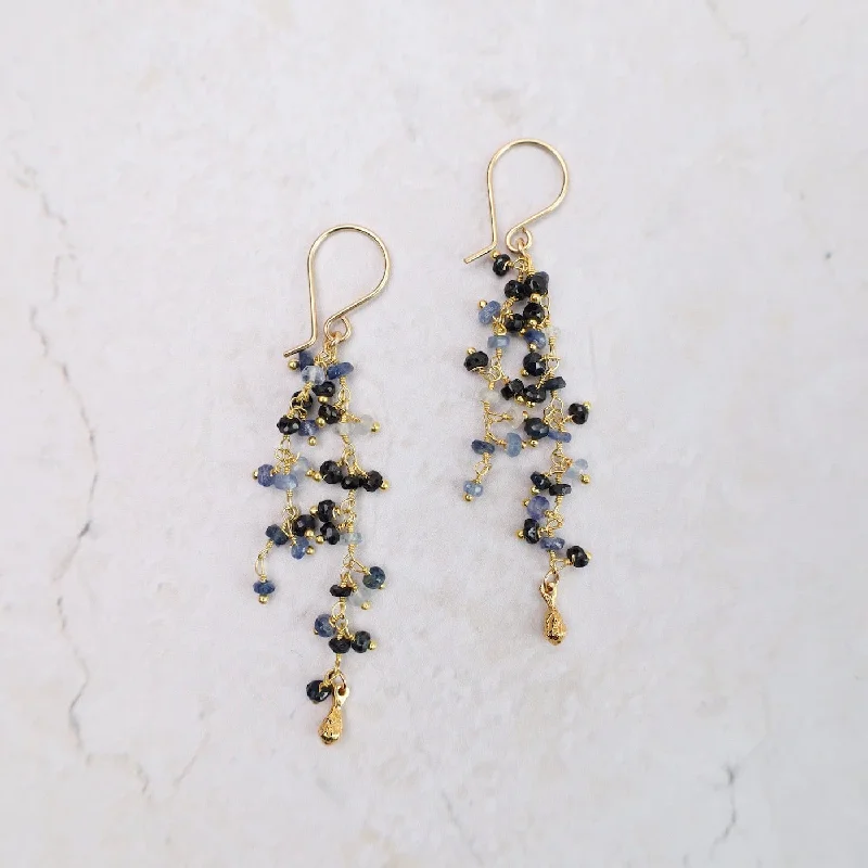 Double Strand Dangle Pod Earring - Sapphire