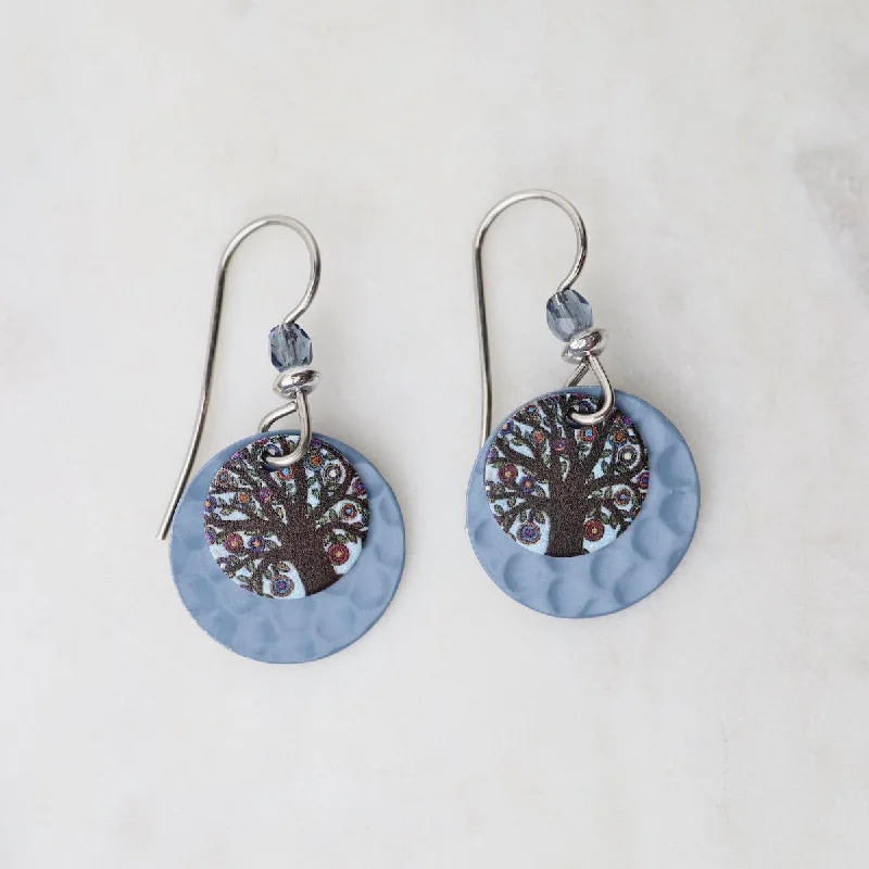 Tree of Life with Blue Disc Earrings