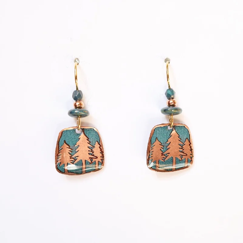 Copper and Teal Tall Pines Bead Earring