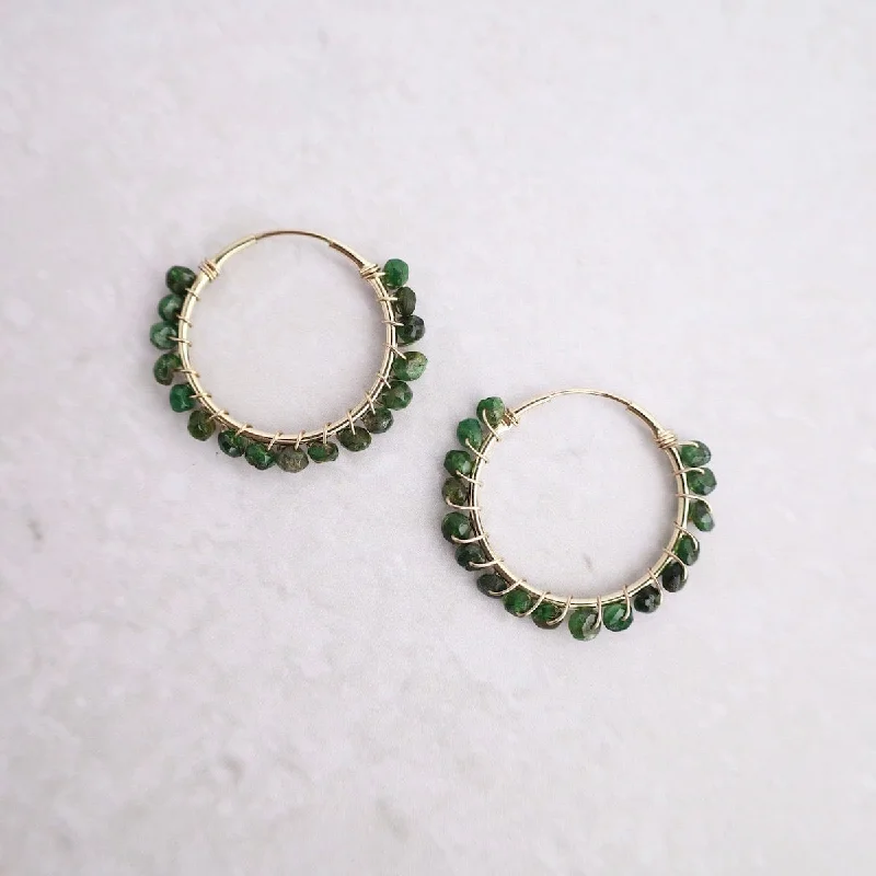 Gemstone Bead Hoop Earring - Green Garnet