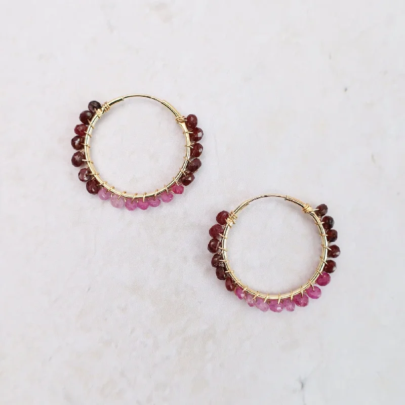 Gemstone Bead Hoop Earring - Ruby Fade