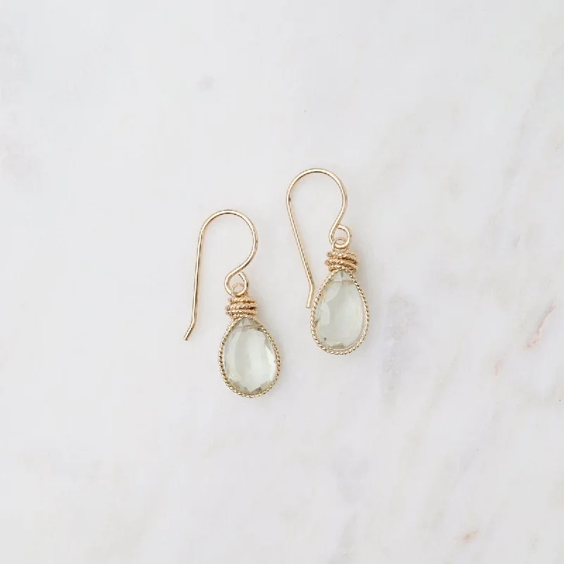 Gold Filled Braided Earrings with Green Amethyst