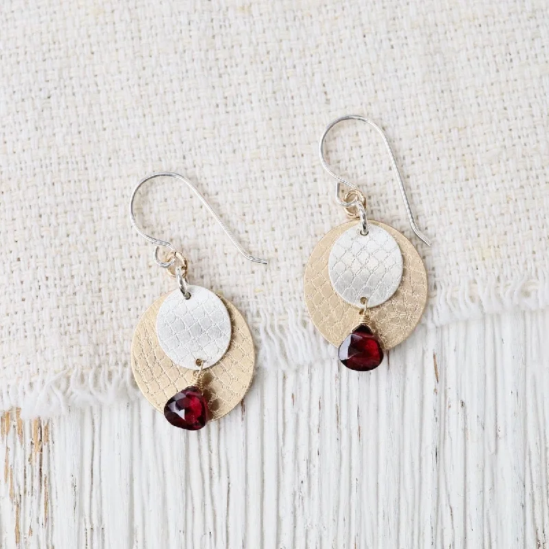 Layered Disk and Garnet Earrings