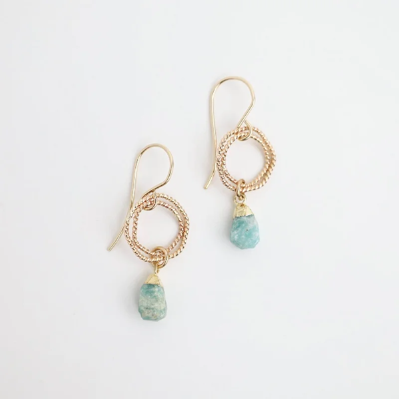 Double Ring Earring with Natural Amazonite