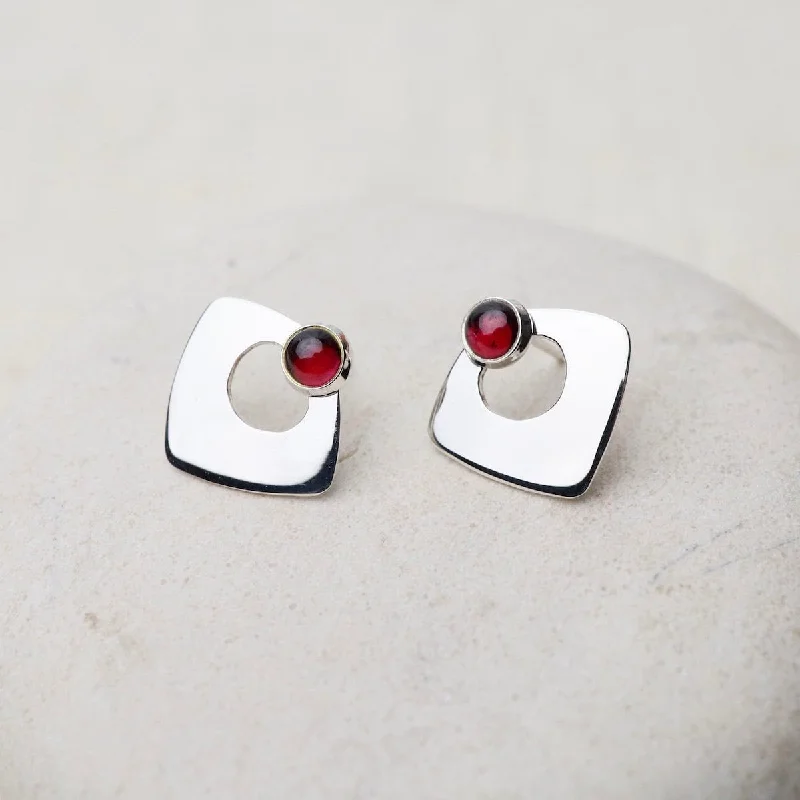 Open Triangle Post Earrings with Garnet