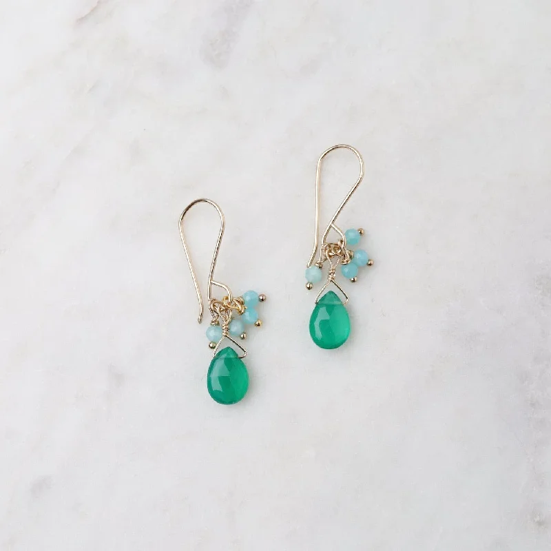 Green Onyx Teardrops Amazonite Cluster Earring