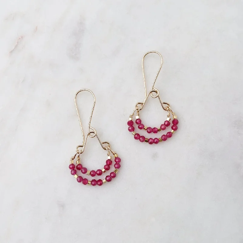 Double Crescents of Pink Quartz Earring