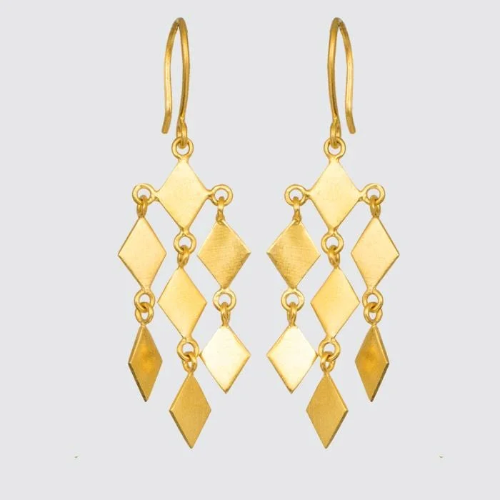 Gold Plated Diamond Shaped Chandelier Earrings