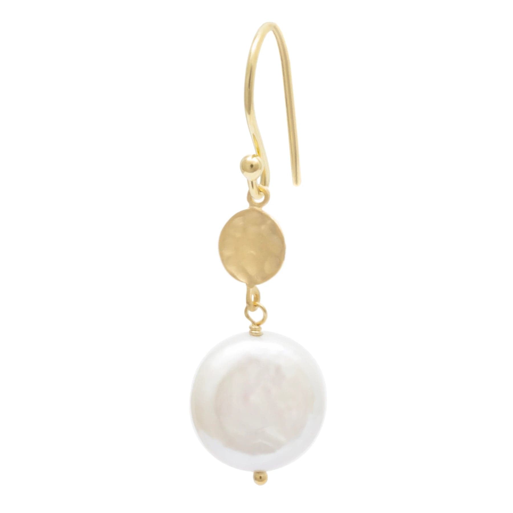 Hammered Disc Drop with Coin Pearl Earring