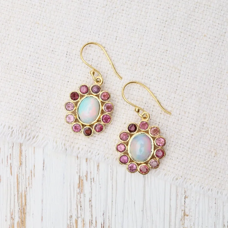 Ethiopian Opal & Pink Tourmaline Earrings