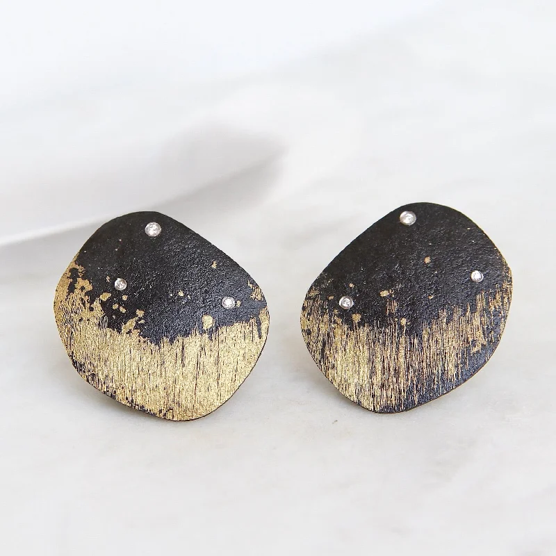 Pat Flynn Iron Petal Earrings ~ 22k Yellow Gold Dust & Diamonds