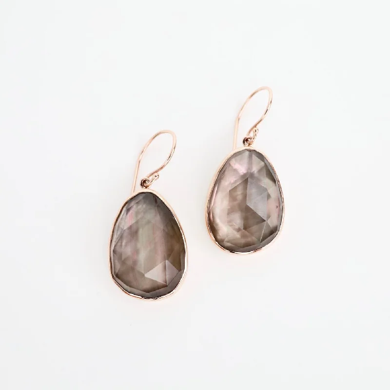 Jamie Joseph Rose Cut Rock Crystal Over Black Mother of Pearl Earrings