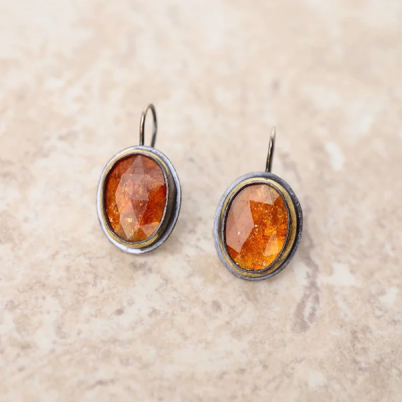 Crescent Rim Hook Earrings with Orange Kyanite