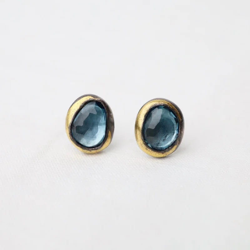 Small Crescent Rim Post Earrings with London Blue Topaz