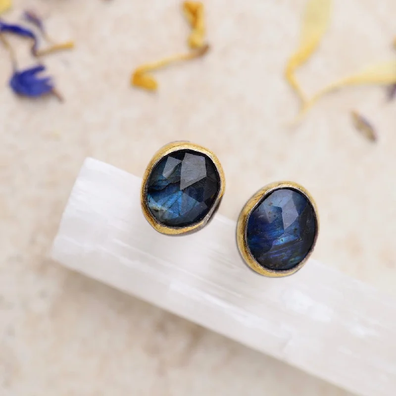 Medium Crescent Rim Post Earrings with Labradorite