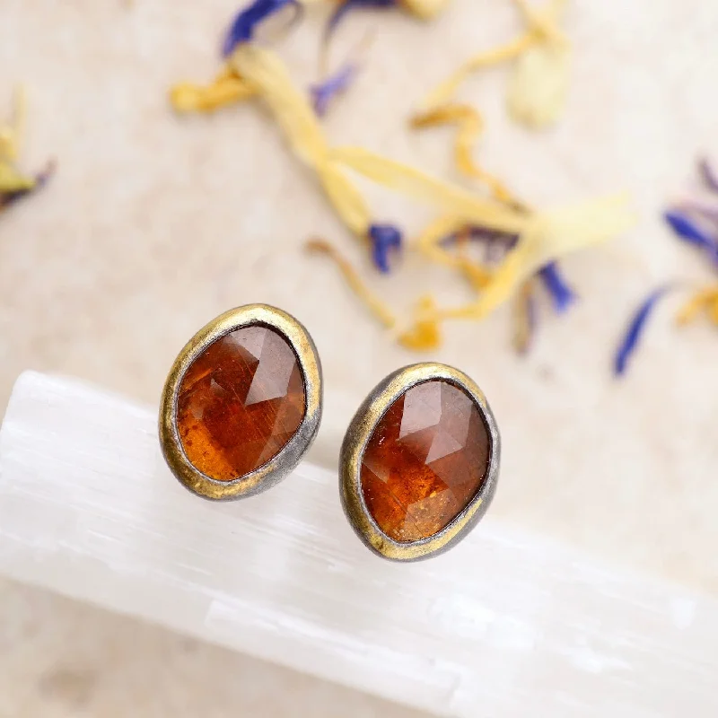 Medium Crescent Rim Post Earrings with Orange Kyanite