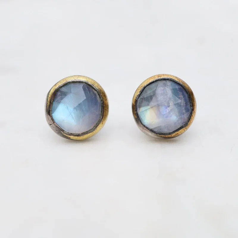 Small Crescent Rim Post Earrings with Moonstone