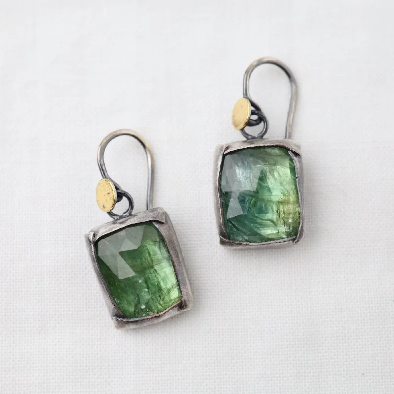 Square Fold Earrings With Green Kyanite