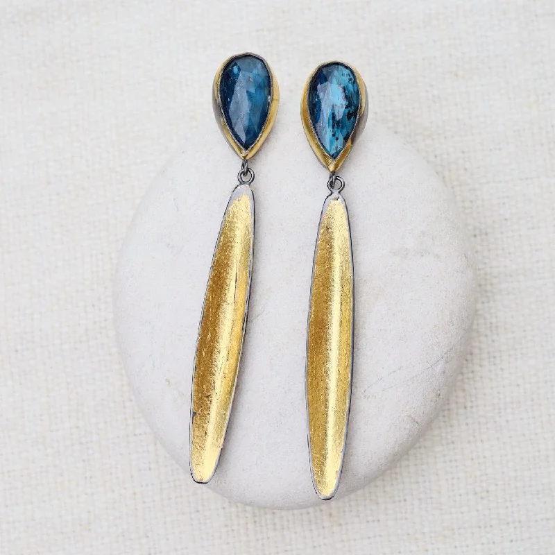 Golden Reed with Teal Kyanite Earrings