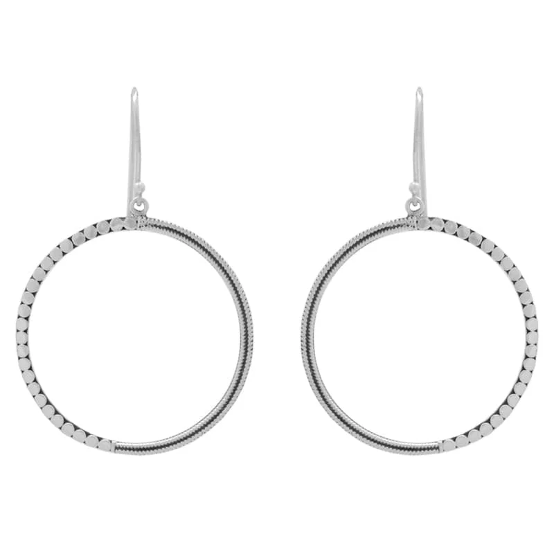 Sterling Silver Braided & Dot Circle Dangle Ring Earring