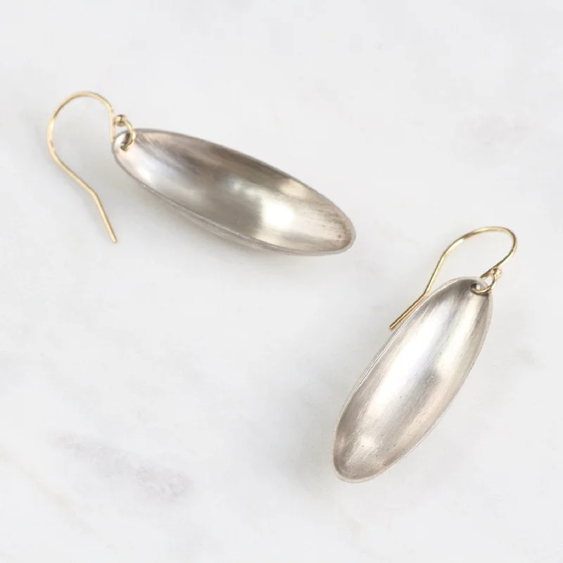 Long Oval Silver Cup Earrings